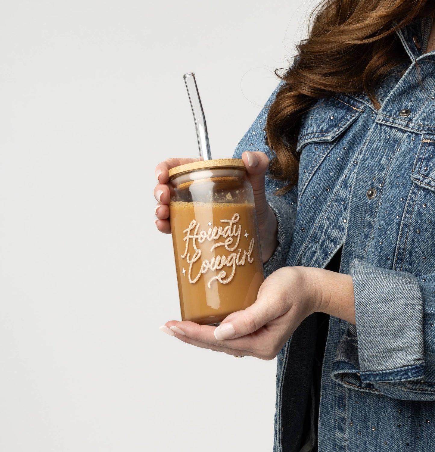 Howdy Cowgirl Western Glass Can|Latte Glass