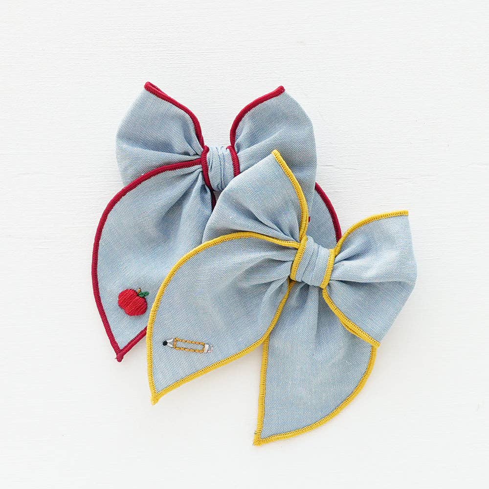 Back to School - Hand Embroidered Edged Bow