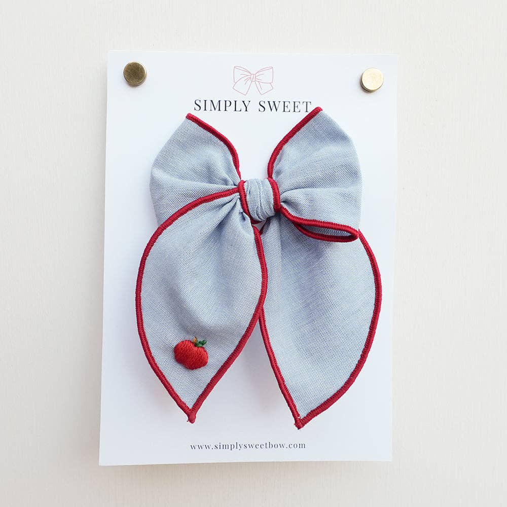 Back to School - Hand Embroidered Edged Bow