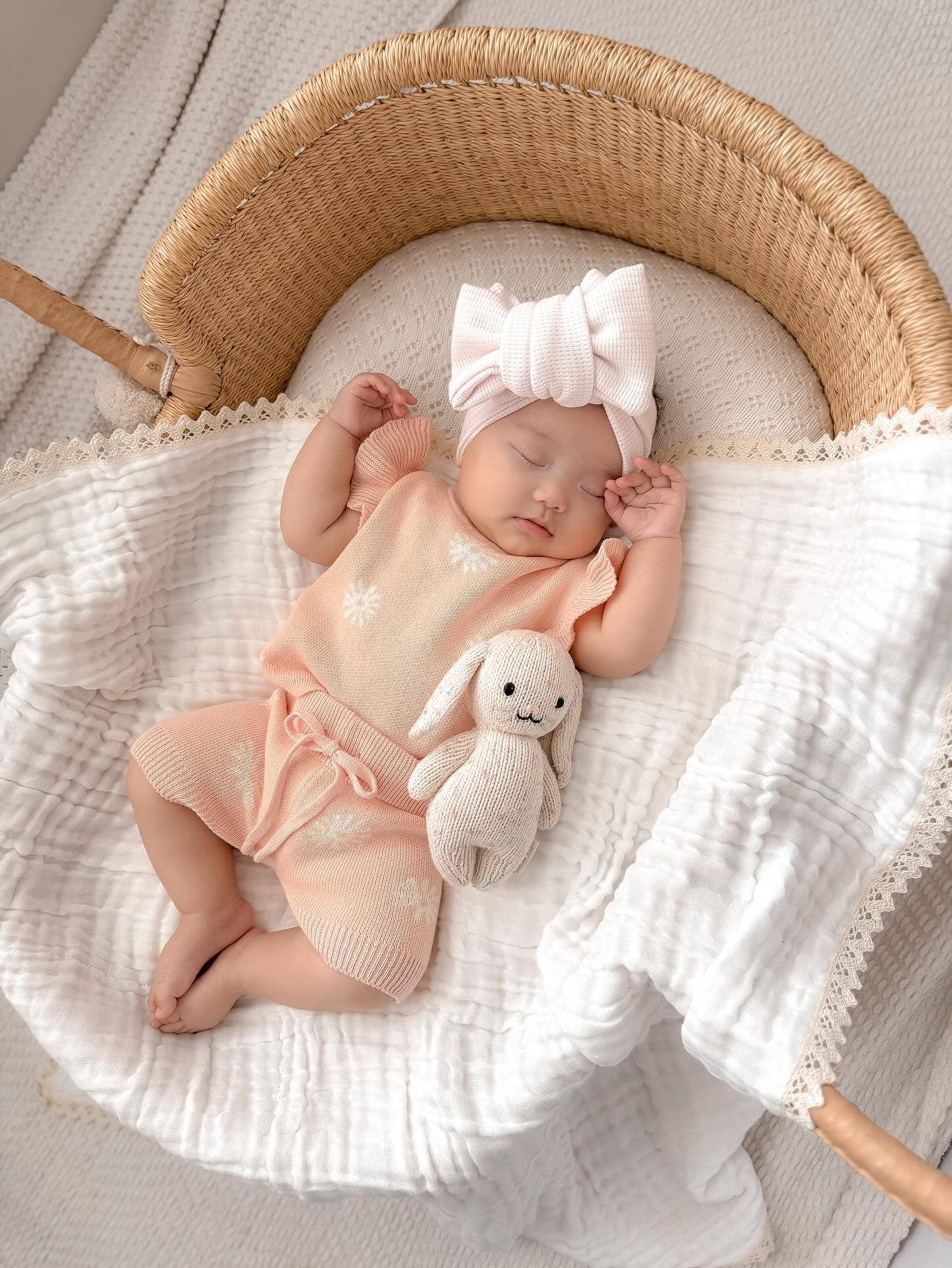 Organic Knit Short Set | Coral Daisies