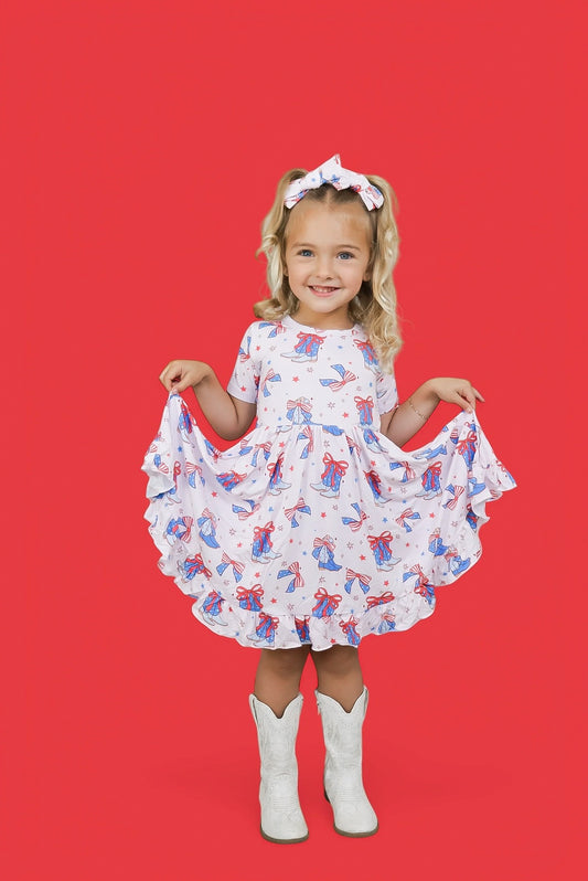 Boots N' Bows Ruffle Twirl Dress