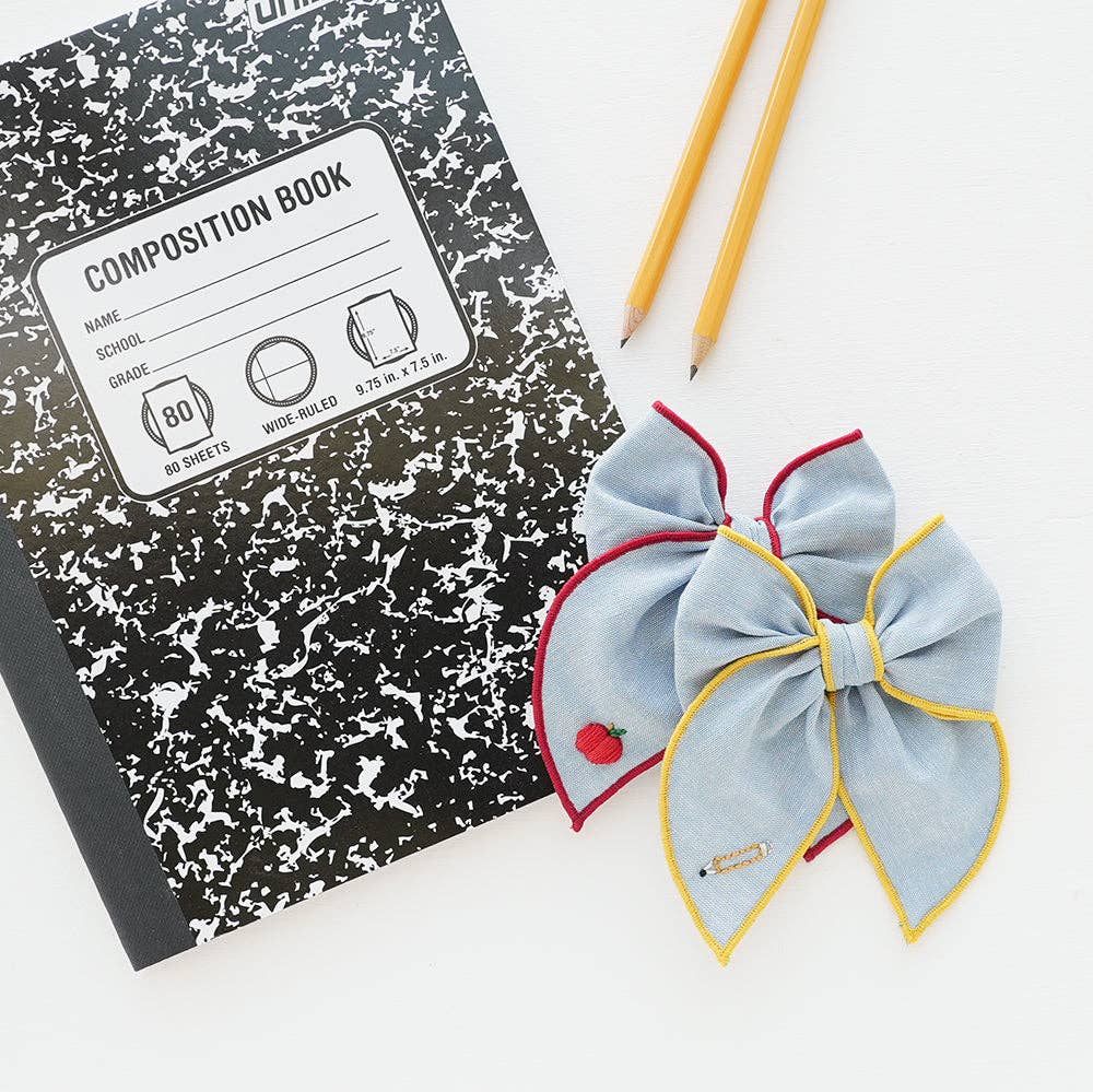 Back to School - Hand Embroidered Edged Bow