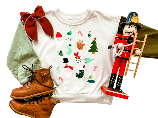 Icon Print Color Block Christmas Sweatshirt