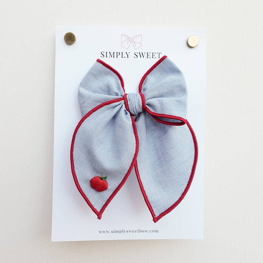 Back to School - Hand Embroidered Edged Bow